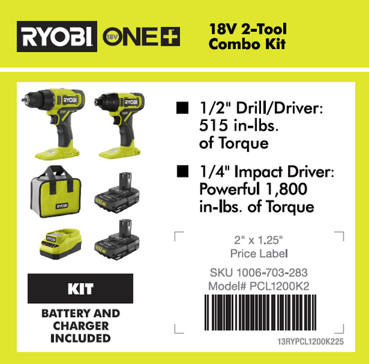 RYOBI 18V ONE+ 2 TOOL COMBO KIT