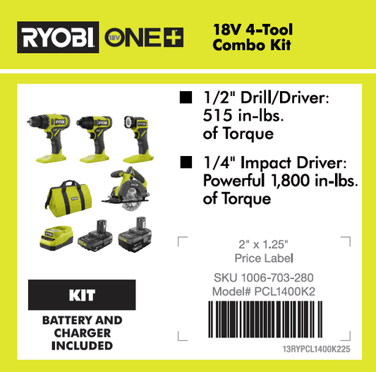 RYOBI 18V ONE+ 6 TOOL COMBO KIT