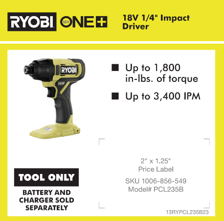 RYOBI ONE+ 18V BRUSHED IMPACT DRIVER