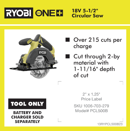 RYOBI ONE+ 18V BRUSHED CIRCULAR SAW