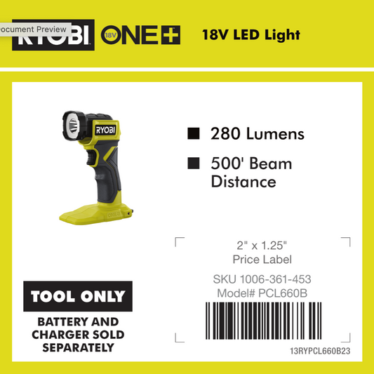 RYOBI ONE+ 18V LIGHT