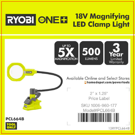 RYOBI ONE+ 18V MAGNIFYING LED CLAMP LIGHT