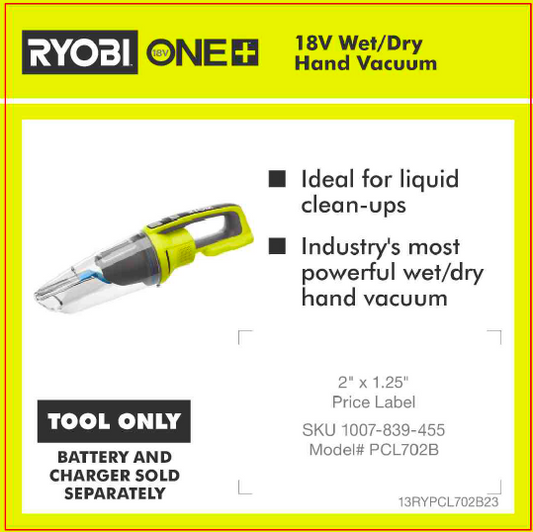 RYOBI ONE+ 18V WET/DRY HAND VAC