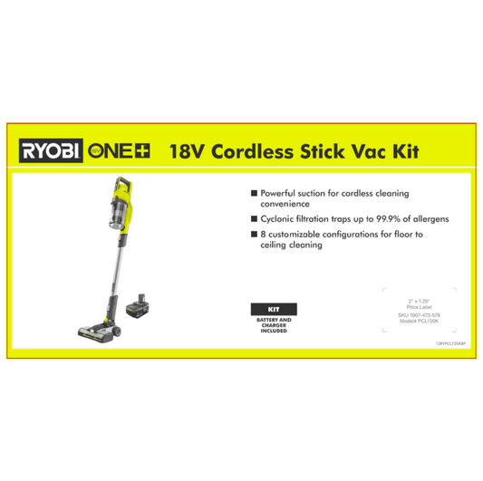 RYOBI ONE+ 18V STICK VAC 6X12 BATTERY PLATFORM