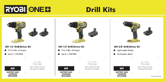 RYOBI ONE+ 18V IMPACT DRIVER 6X12 BATTERY PLATFORM