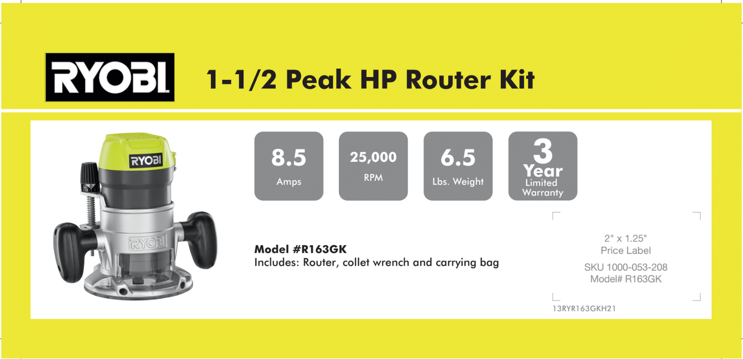 RYOBI 1-1/2 PEAK HP ROUTER KIT