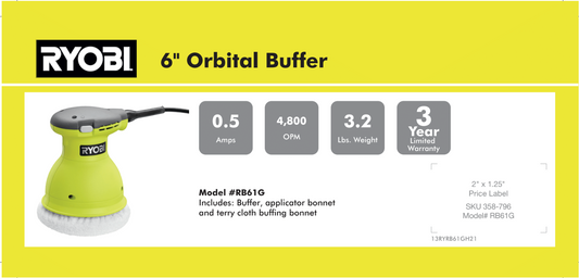 RYOBI 6" ORBITAL BUFFER 8.875X 4