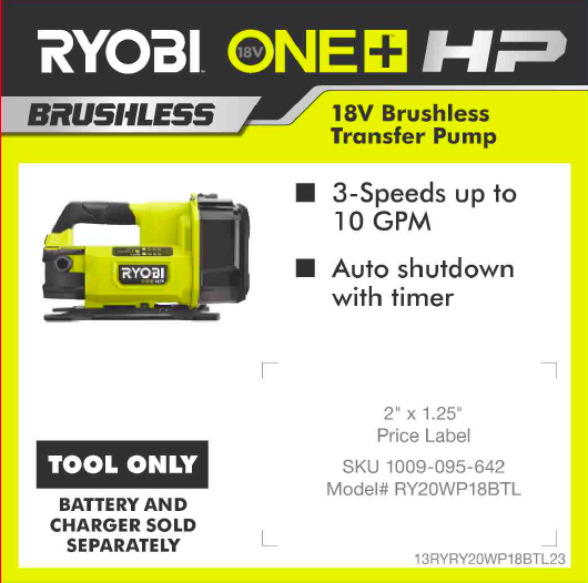 RYOBI ONE+ 18V HP HYBRID TRANSFER PUMP