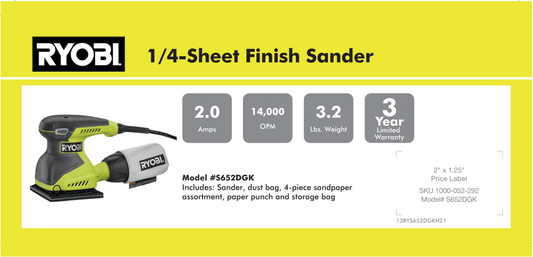 RYOBI 1/4" SHEET FINISH SANDER 8.875X 4