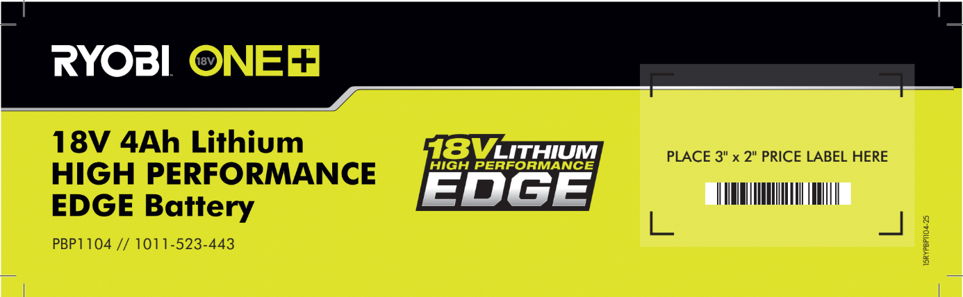 RYOBI ONE+ EDGE BATTERY EC FACT TAG