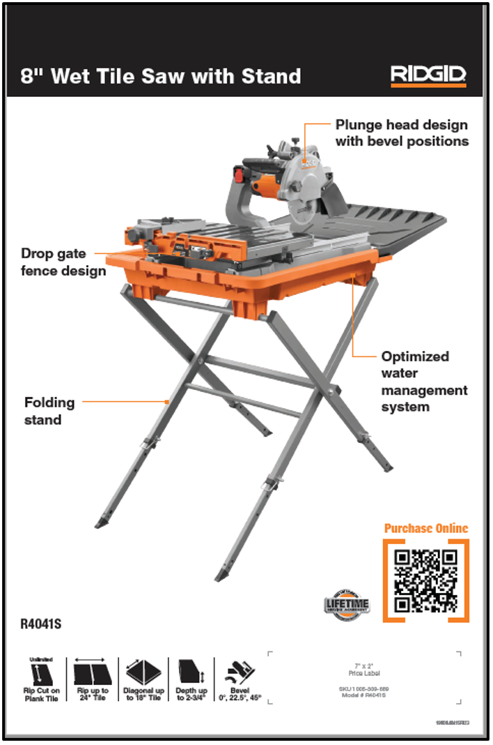 8" WET TILE SAW WITH STAND - R4041S