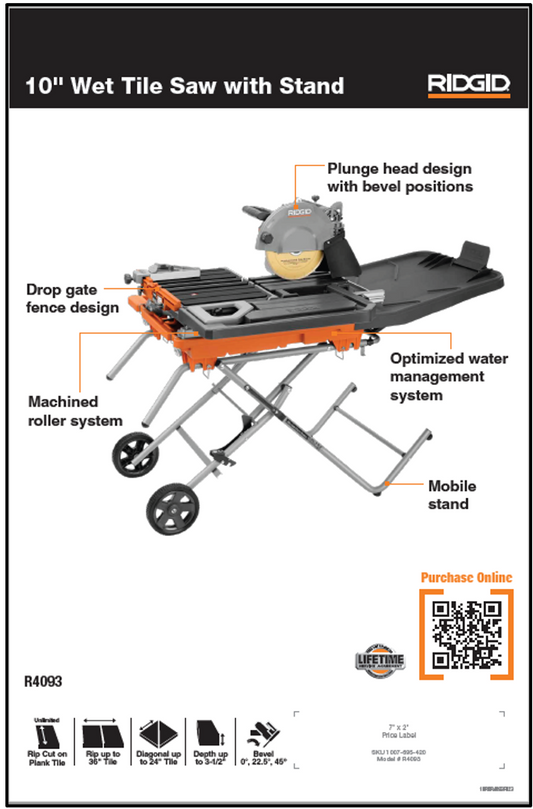 10" WET TILE SAW WITH STAND - R4093