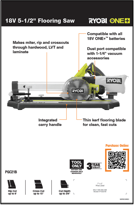 RYOBI ONE+ 18V 5-1/2" FLOORING SAW