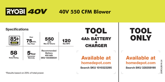 RYOBI 40V 550CFM BLOWER