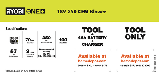 RYOBI ONE+ 18V MPP 350CFM BLOWER KIT