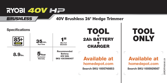 RYOBI 40V HP 26" HEDGE TRIMMER