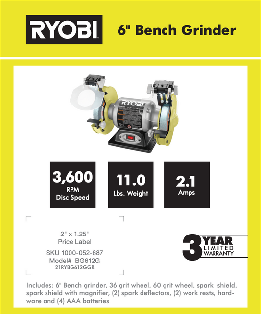 RYOBI 6" BENCH GRINDER