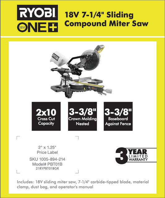 RYOBI 18V 7-1/4"  SLIDING CPD MITER SAW