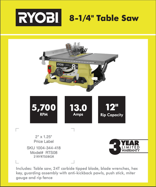 RYOBI  8 1/4" TABLE SAW