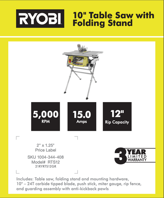 RYOBI 10" TABLE SAW