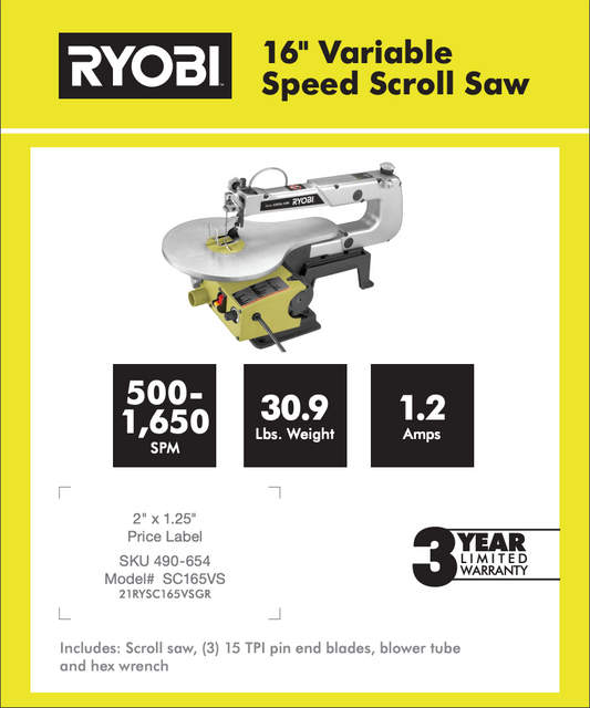 RYOBI 16" VARIABLE SPEED SCROLL SAW