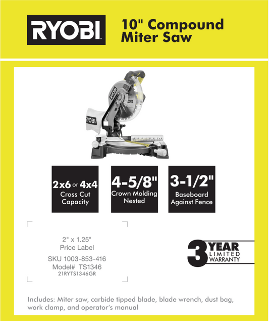 RYOBI 18V 10" COMPOUND MITER SAW