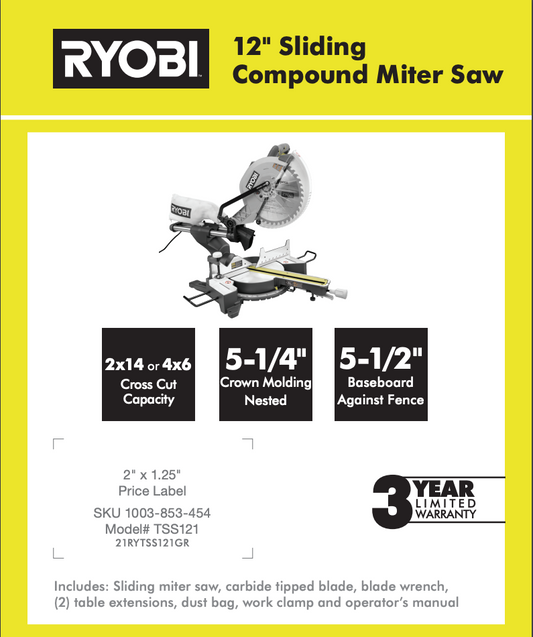 RYOBI 12" SLIDING COMPUND MITER SAW