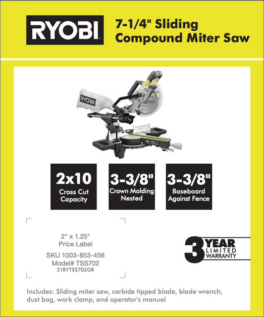 RYOBI 18V 7-1/4" SLIDING COMPOUND MITER SAW