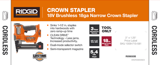 R09850B NARROW CROWN STAPLER FACT CARD