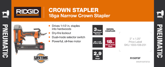 D25H RIDGID 18GA NARROW CROWN STPL