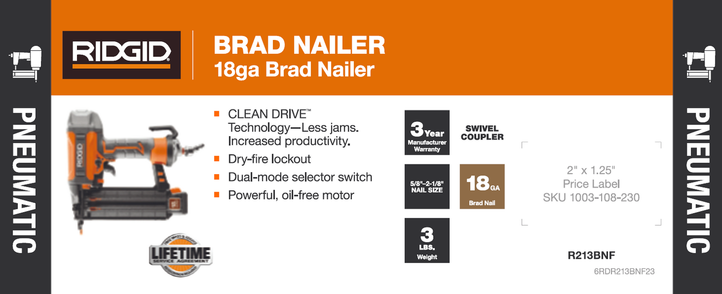 D25H RIDGID 18GA BRAD NAILER