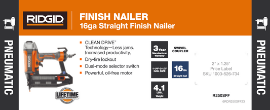 D25H RIDGID 16GA STR FINISH NAILER