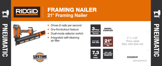 D25H RIDGID 21 DEG FRAMING NAILER