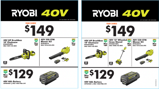 RYOBI 40V Bay 2 DOOR #1 OBS Q4 PROMO