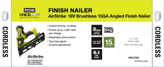RYOBI 15GA ANGLED FINISH NAILER  - DISPLAY POP