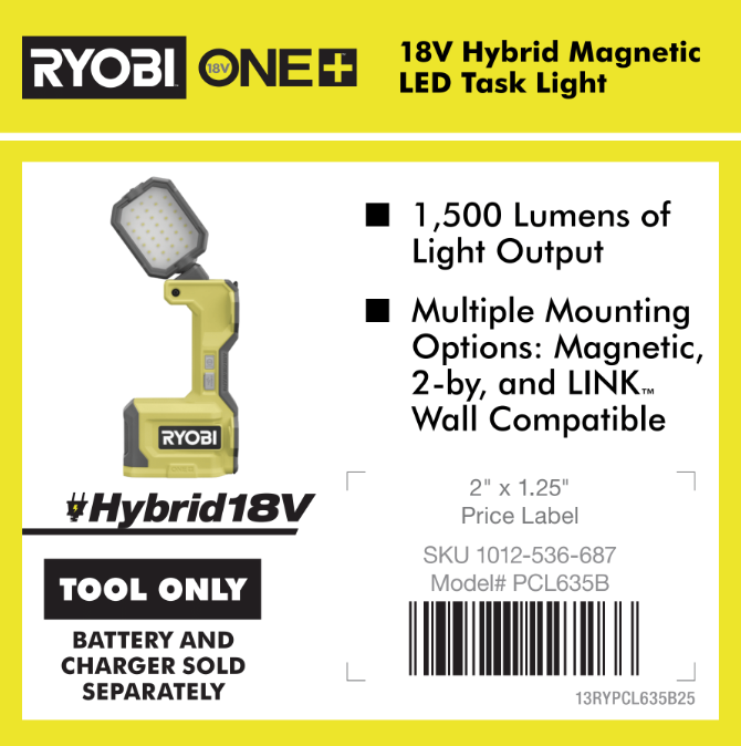 RYOBI 18V ONE+ Hybrid Cordless LED Magnetic Task Light