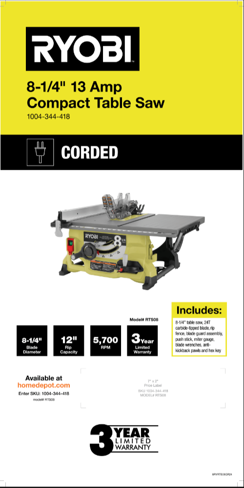 RYOBI TABLE SAW FALCAN BOARD TEST