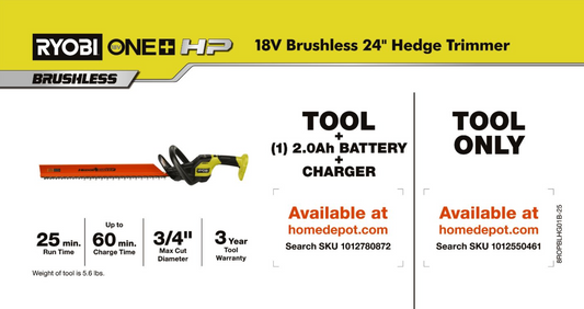 RYB 18V 24 IN. HP HEDGE TRIMMER TL ONLY