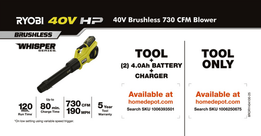 RYOBI 40V HP 730 CFM BLOWER KIT