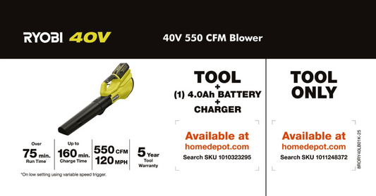 RYOBI 40V 550 CFM BLOWER KIT