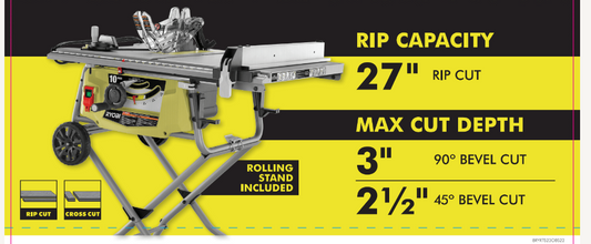 RYOBI 15 AMP 10 IN. TABLE SAW W ROLLING STAND