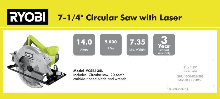 RYOBI 14 Amp 7-1/4 in. Circular Saw with Laser