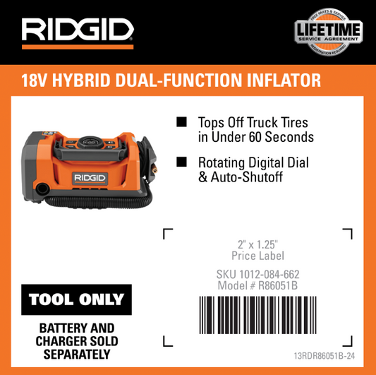 RIDGID 18V DUEL FUNCTIONAL INFLATOR