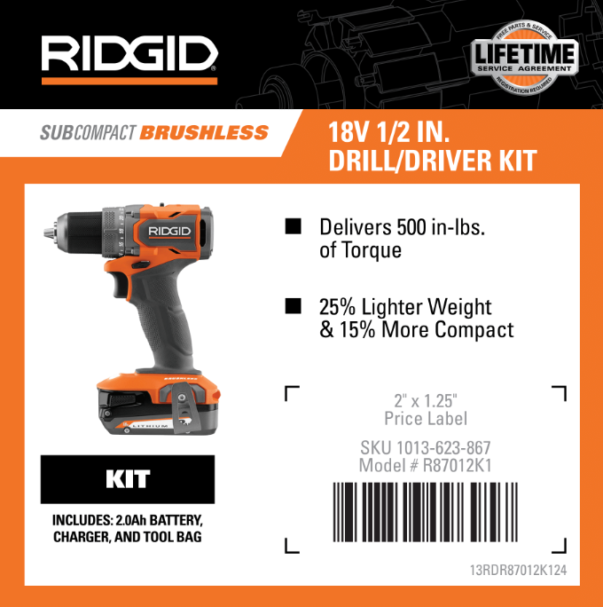 RIDGID 18V SUBCompact (1) Battery Drill KIT – Team TTI POP