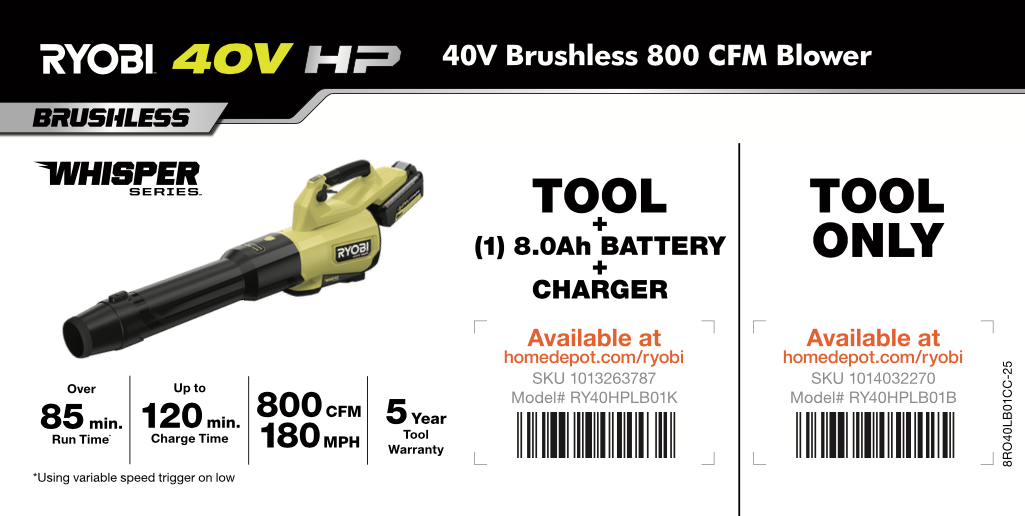 RYOBI 40V 800 CFM Channel Card