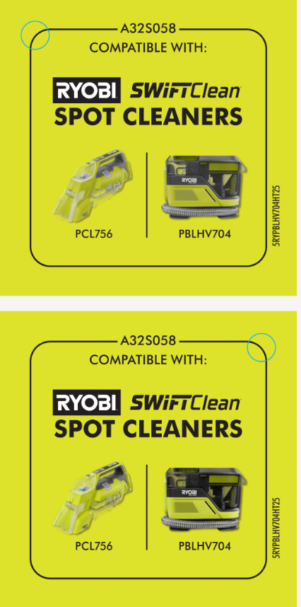 RYOBI SPOT CLEANER SOLUTION HANG TAG