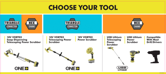 RYOBI CHOOSE YOUR CLEANING TOOL HEADER