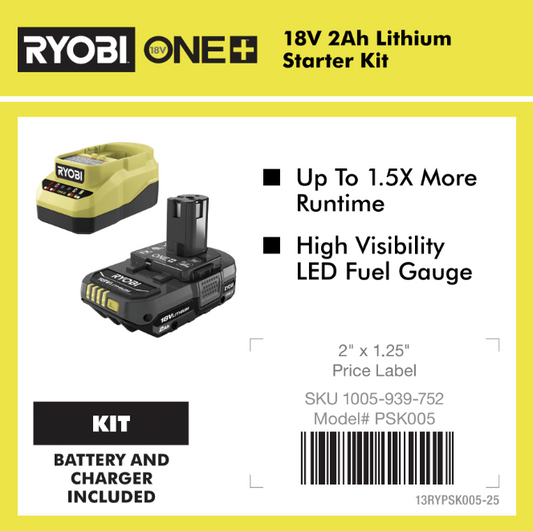 RYOBI 18V ONE+ 2.0AH STARTER KIT
