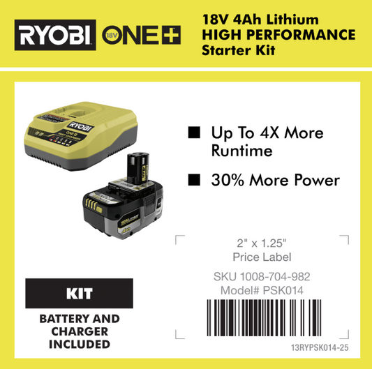 RYOBI 18V ONE+ 4.0AH STARTER KIT