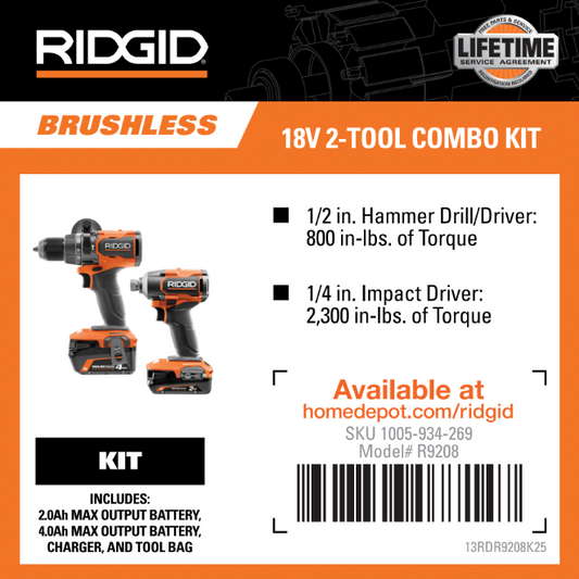 RIDGID 18V BRUSHLESS 2-Tool Combo Kit